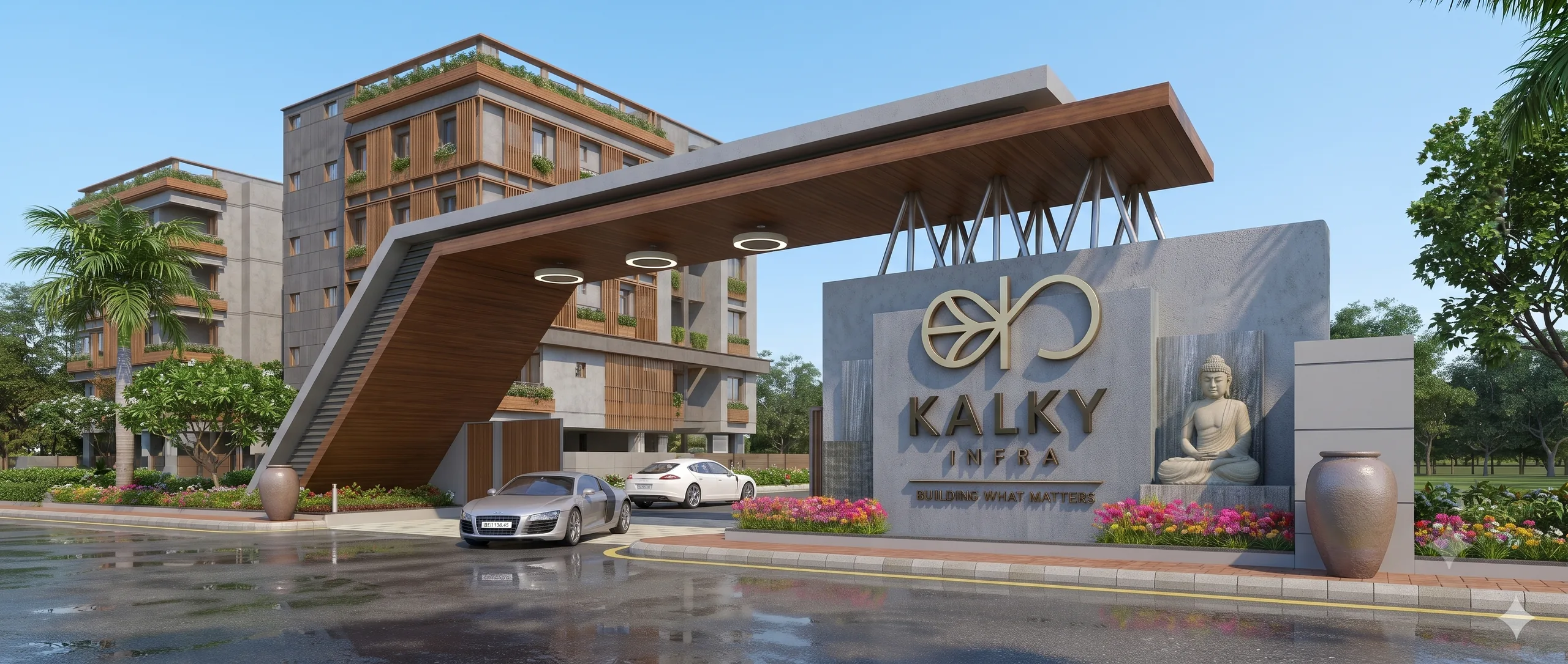 Kalky Infra entrance gate with the Building What Matters signage